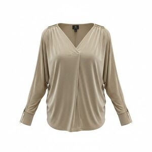 JM Collection Dolman Top Women Small Gold Excellent Cold Shoulder Metallic VNeck